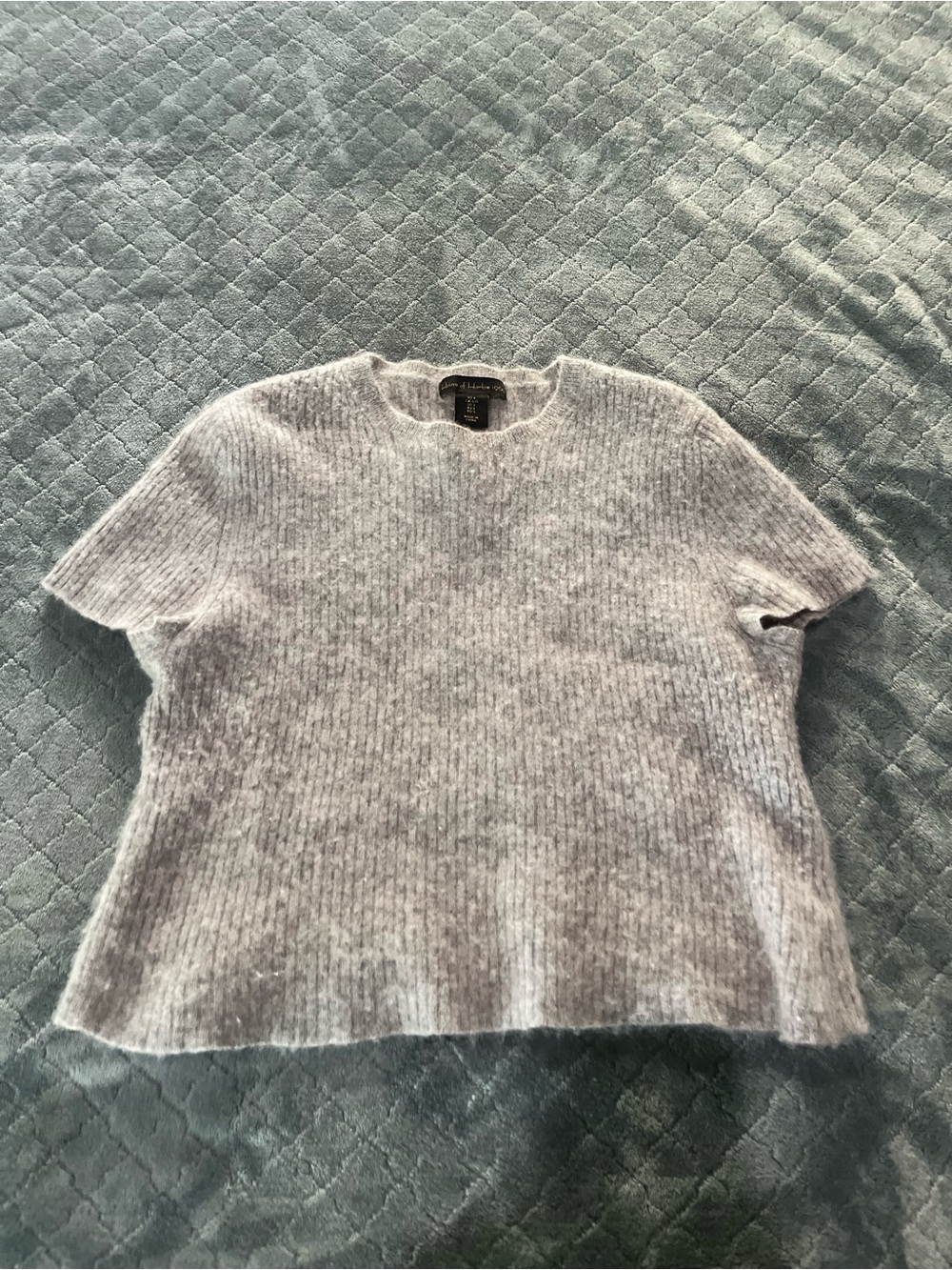 House of Harlow 1960 Grey 100% Cashmere Ribbed Short Sleeve Crewneck Sweater L